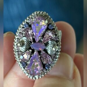 Stunning Sorrelli Purple Lavender Crystal Silver Ring Adjustable